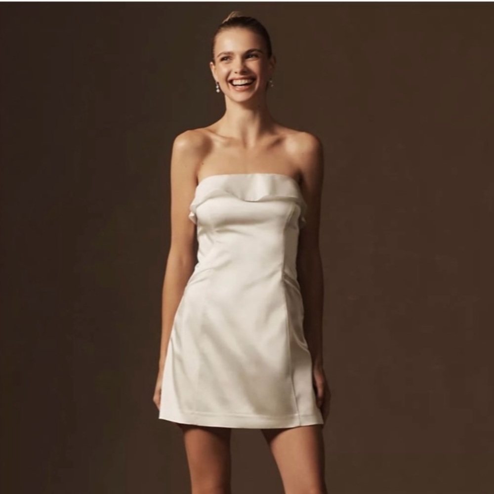New Anthropologie BHLDN Clean Strapless Organza Foldover Detail Mini Dress